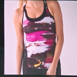 Lululemon Athletica Fitted Pink and Black Graphic Tank Top